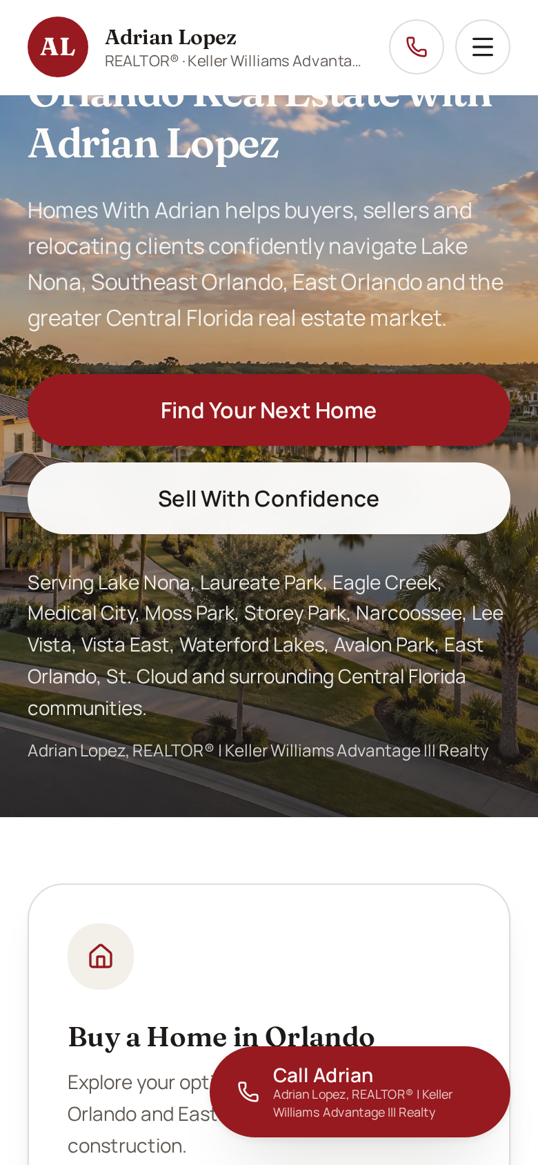 Homes With Adrian website on mobile